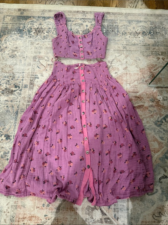 Free People Dresses & Skirts - Free People Lavender Floral Maxi Skirt and Crop Top Set